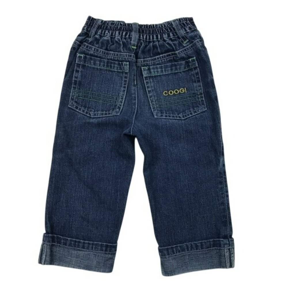 Coogi Kids Dark Wash Denim Jeans With Elastic Waistband & Yellow Stitching - Siz